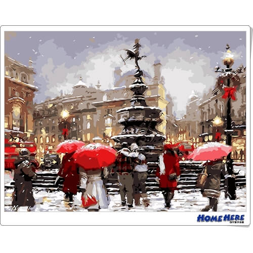 數字油畫 聖誕節雪中的街頭 預購款