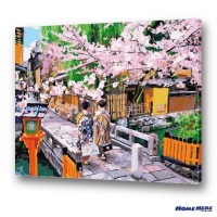 數字油畫 京都 祇園之櫻 (獨家縮時淡彩畫布)