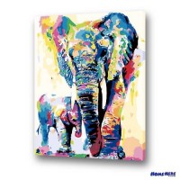 數字油畫 彩色大象和小象