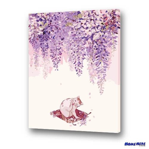 數字油畫 和風紫藤貓
