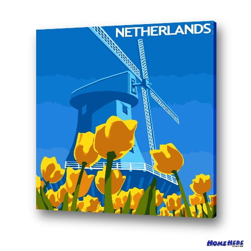 數字油畫 荷蘭 風車與鬱金香