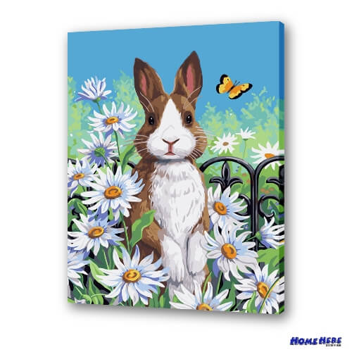 數字油畫 雛菊花園兔
