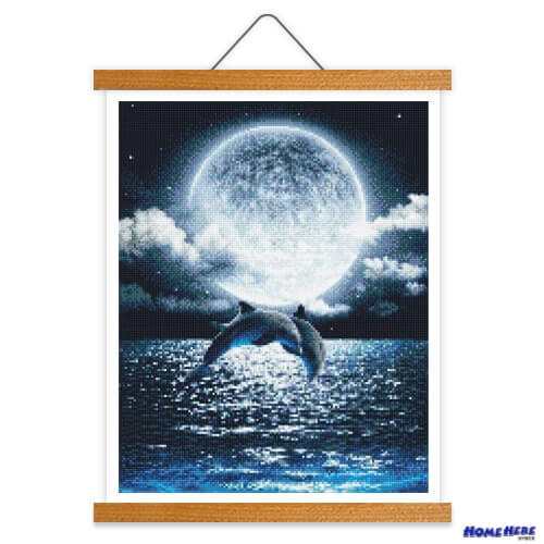 鑽石畫 海豚 月光盛宴 掛軸無框版