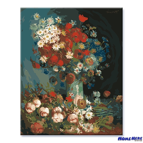 數字油畫 梵谷 草地鮮花和玫瑰
