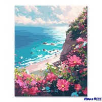數字油畫 海邊波斯菊