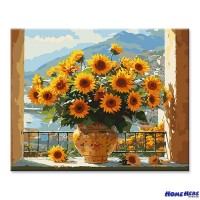 數字油畫 窗台上盛開的向日葵 數字油畫 窗台上盛開的向日葵