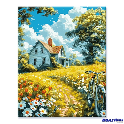 數字油畫 山谷小屋
