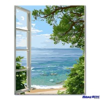 數字油畫 窗邊海景