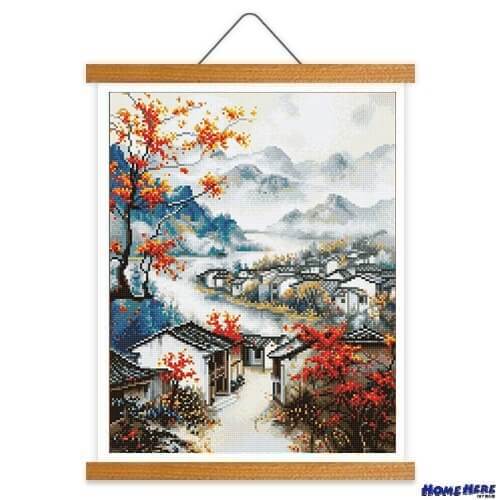 鑽石畫 赤樹煙溪紅江南 掛軸無框版