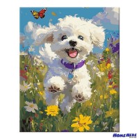 數字油畫 比熊 散步