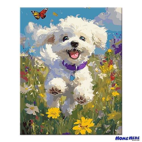 數字油畫 比熊 散步