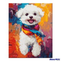 數字油畫 比熊 圍巾