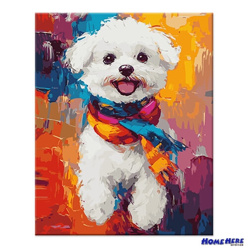 數字油畫 比熊 圍巾