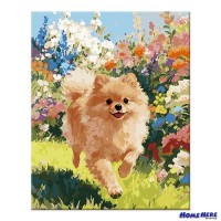 數字油畫 博美 快樂散步