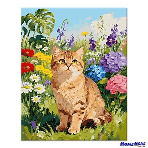 數字油畫 繁花與橘貓