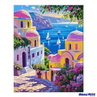 數字油畫 聖托里尼的紫色夢境