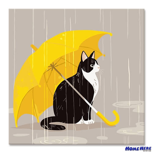數字油畫  雨中撐傘的貓咪 環保包裝