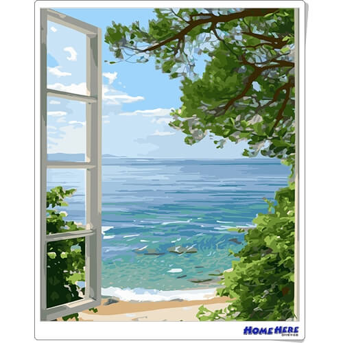 數字油畫 窗邊海景