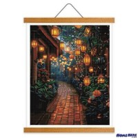 鑽石畫 古院燈影 掛軸無框版