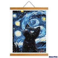 鑽石畫 星夜喵鳴 掛軸無框版
