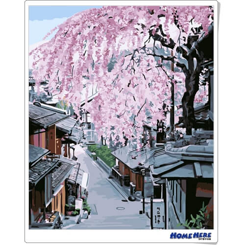數字油畫京都櫻花坂道(獨家縮時淡彩畫布)